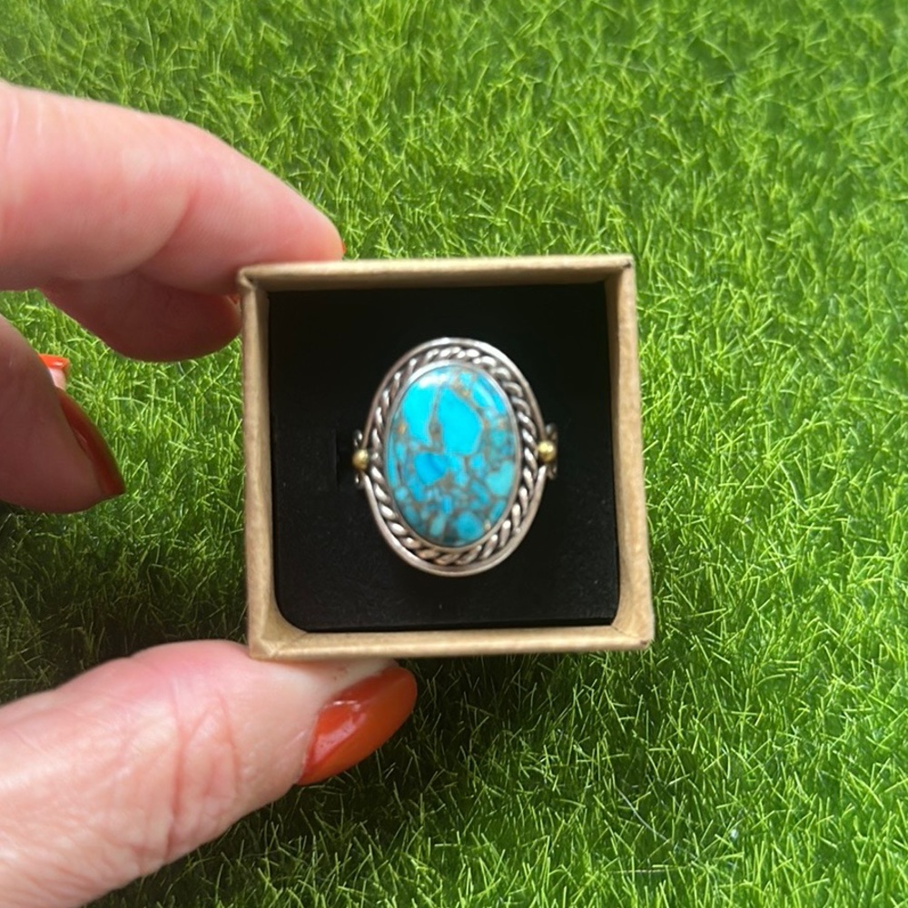 Copper Turquoise Sterling Silver Ring size 9